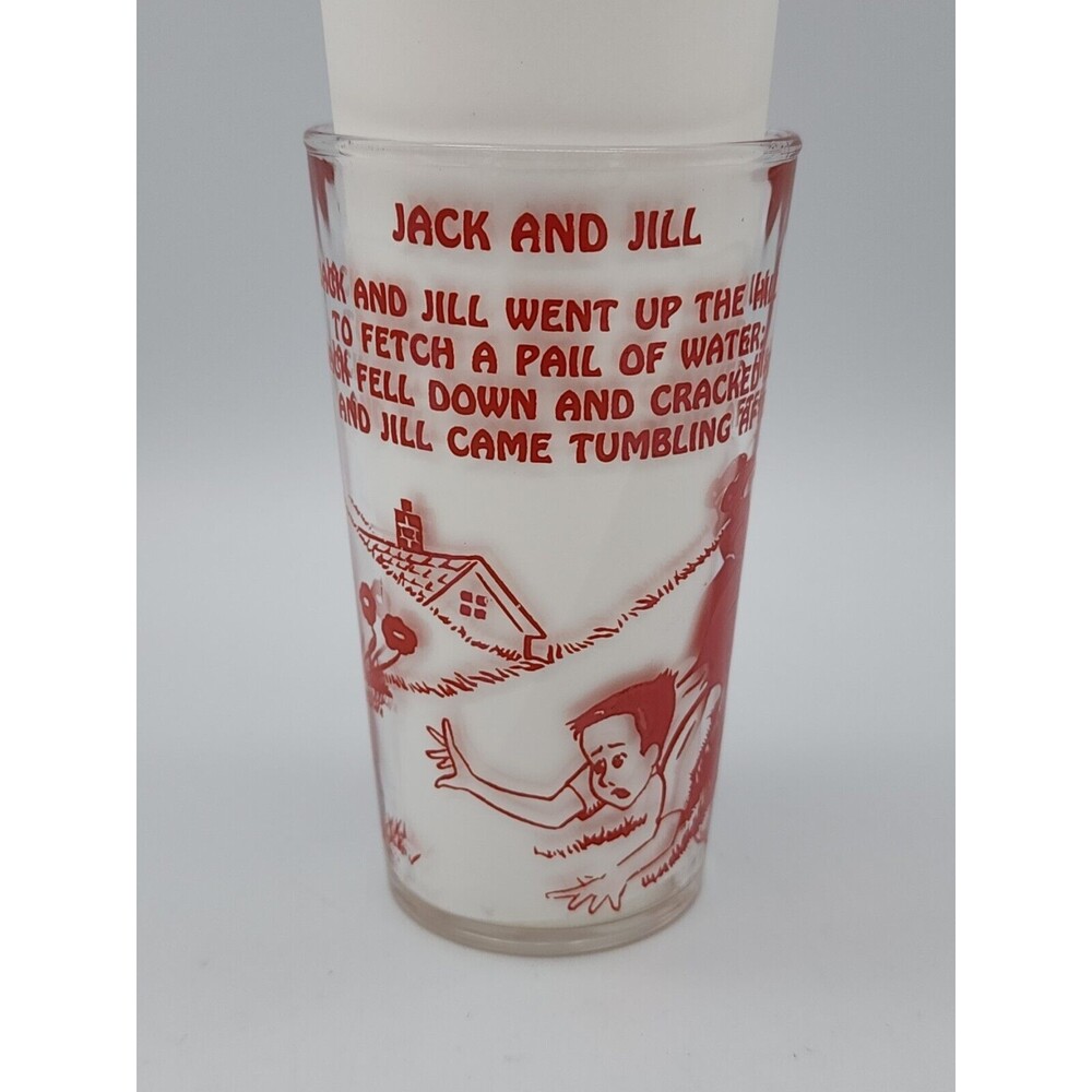 Vintage Hazel Atlas 1950's Jack and Jill Nursery Rhyme Drinking Glass Red Letter